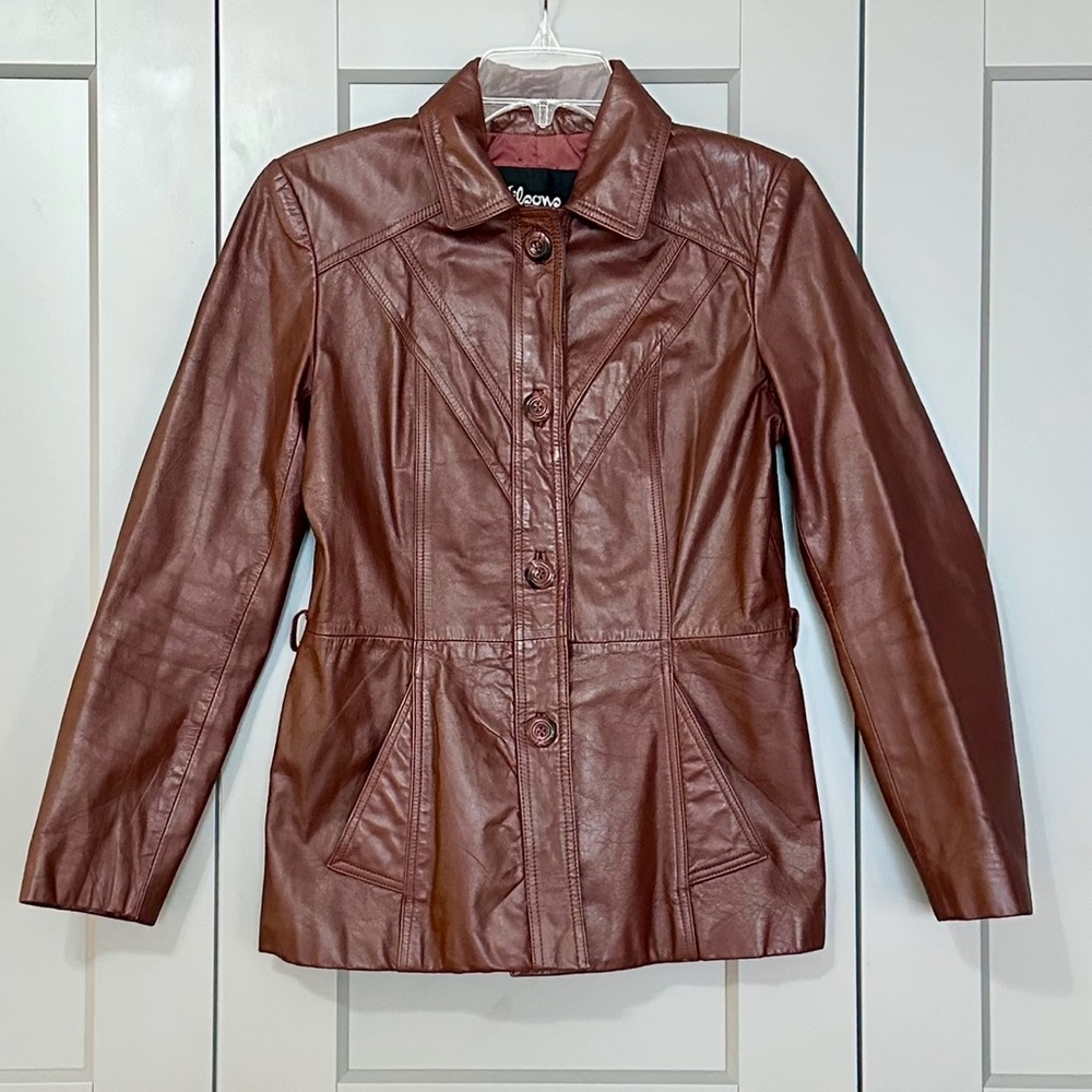Vintage Wilson’s Leather Jacket Hip-length Button Down Oxblood Women’s Sz Small